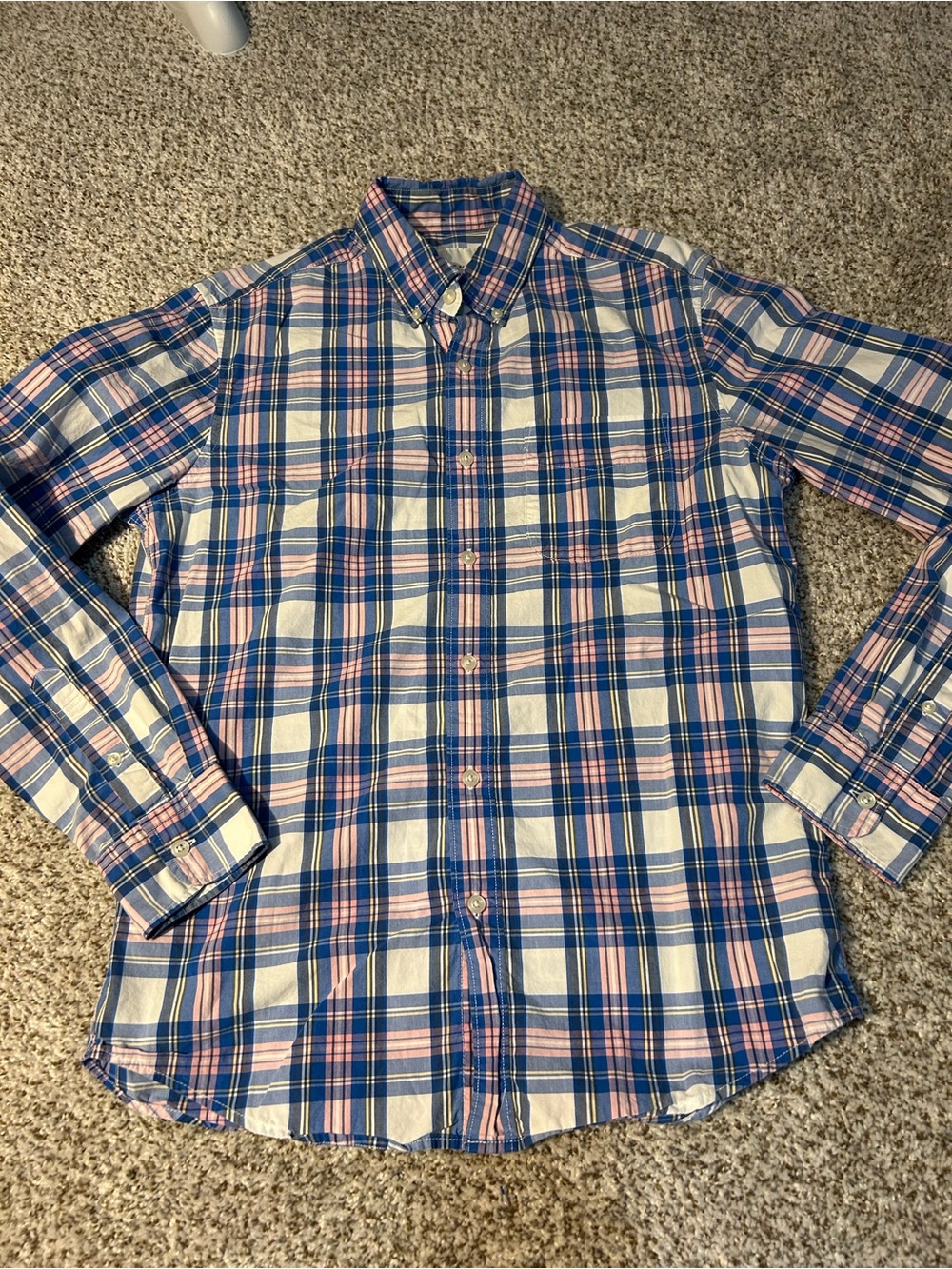 American Eagle Outfitters Blue & Pink Plaid Long-Sleeve Button-Down Shirt